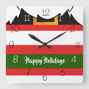 Weihnachtshosen und Bart Frohe Weihnachten Quadratische Wanduhr