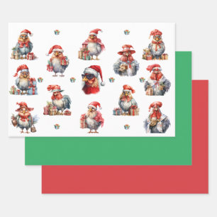 Weihnachtshühnchen-Shoppers Plus Solids Green Red Geschenkpapier Set