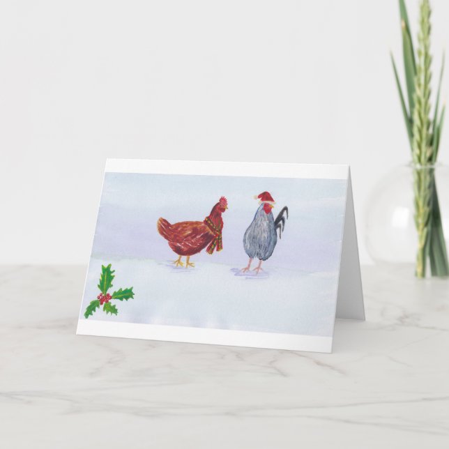 Weihnachtshühner mit Hut und Schal leer Karte (Vorderseite)