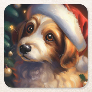 Weihnachtshund 2 rechteckiger pappuntersetzer