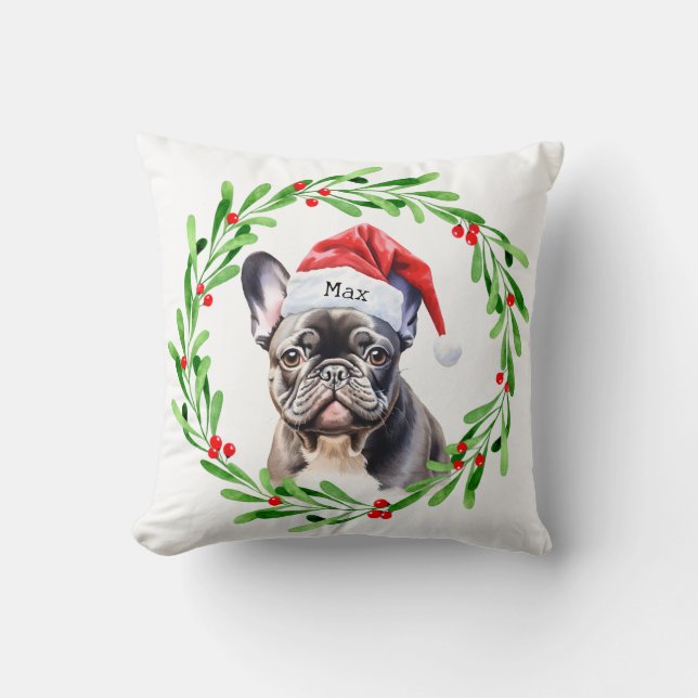 Weihnachtshund Black Frenchie French Bulldog Santa Kissen (Vorderseite)