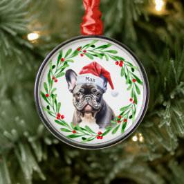 Weihnachtshund Black Frenchie French Bulldog Santa Ornament Aus Metall