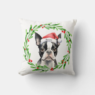 Weihnachtshund Boston Terrier Terrier Holidays Hau Kissen