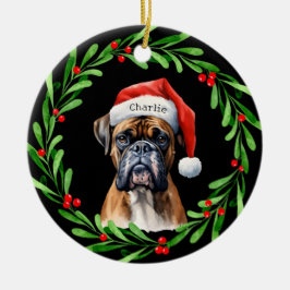 Weihnachtshund Boxer Weihnachtsmannmütze Urlaub Keramik Ornament