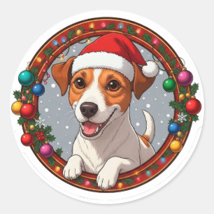 Weihnachtshund Cartoon Runder Aufkleber