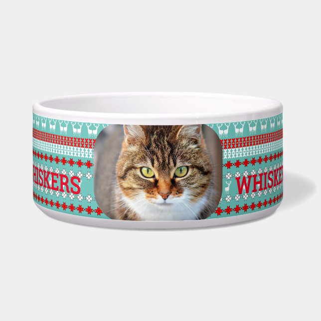 Weihnachtshund | Cat Personalisiert Foto Bowl Napf (Vorderseite)