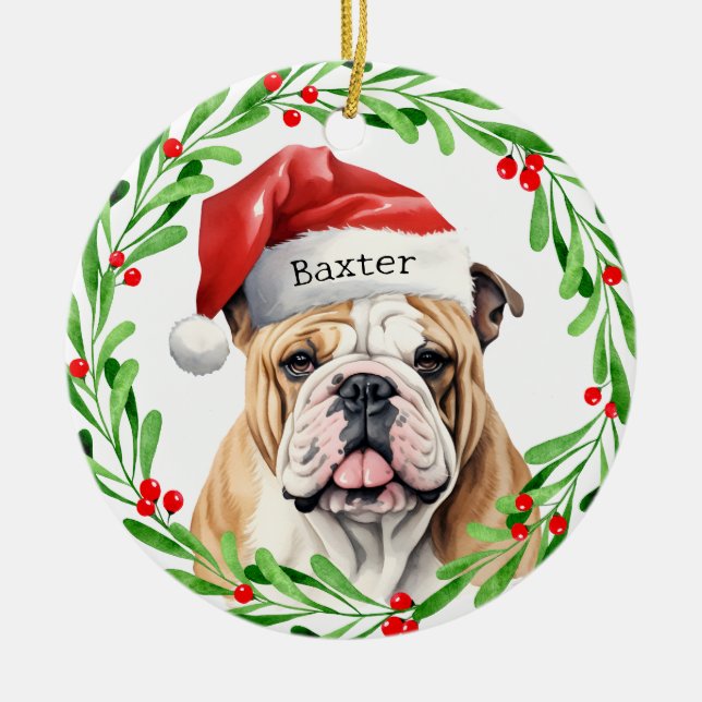Weihnachtshund Englisch Bulldog Rasse Weihnachtsfe Keramik Ornament (Vorne)