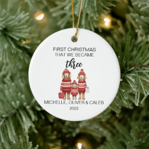 Weihnachtshund-Familie zu Dritt Keramik Ornament