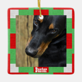 Weihnachtshund Foto Name Roter grüner Platz Keramikornament