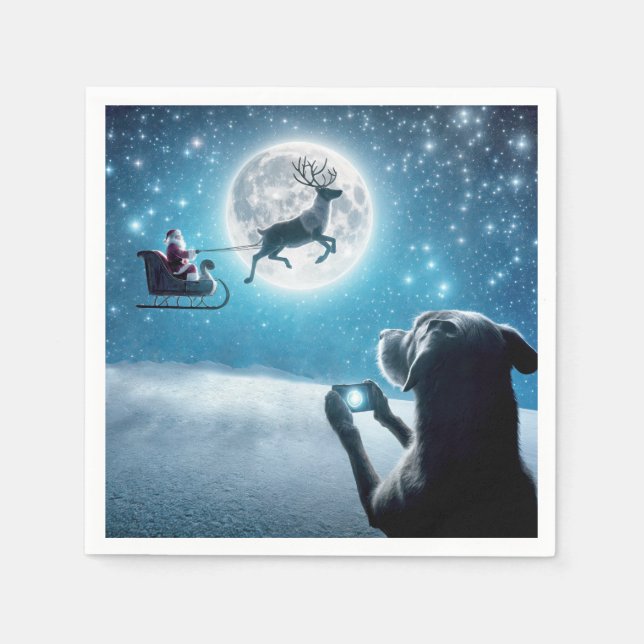 Weihnachtshund fotografiert den Weihnachtsmann in  Serviette (Vorderseite)