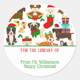 Weihnachtshund für die Bibliothek des Buchzeichens Runder Aufkleber