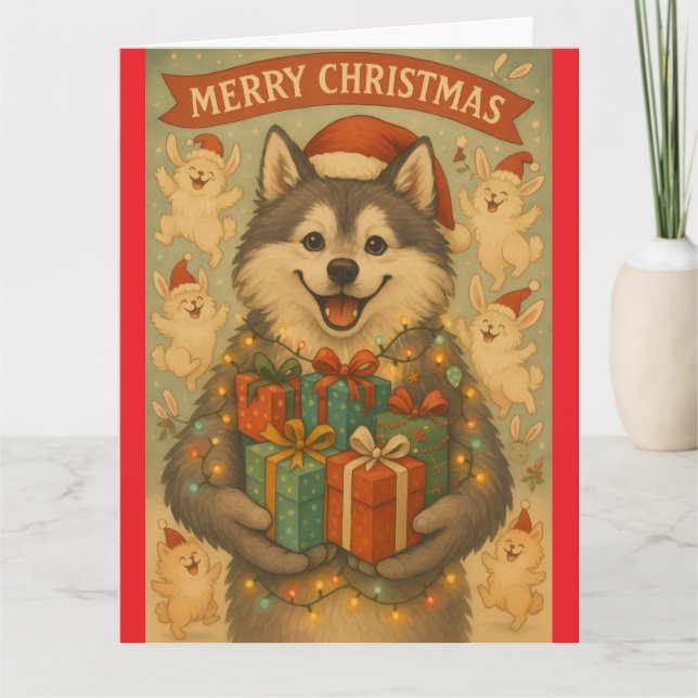"Weihnachtshund" gefaltete Grußkarte Karte (Vorderseite)