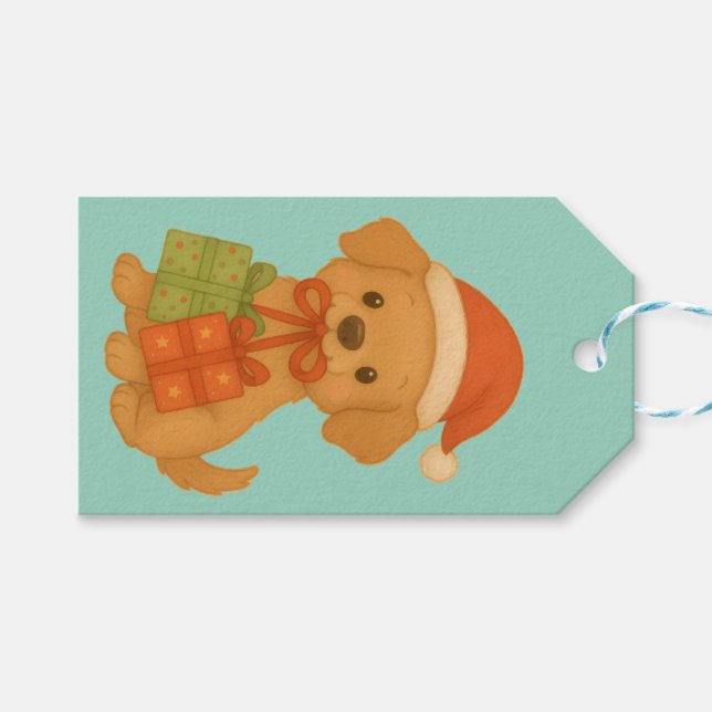 "Weihnachtshund" Geschenkanhänger (Vorderseite (Horizontal))