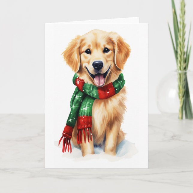 Weihnachtshund, Goldener Feiertag, BLANK Feiertagskarte (Vorderseite)