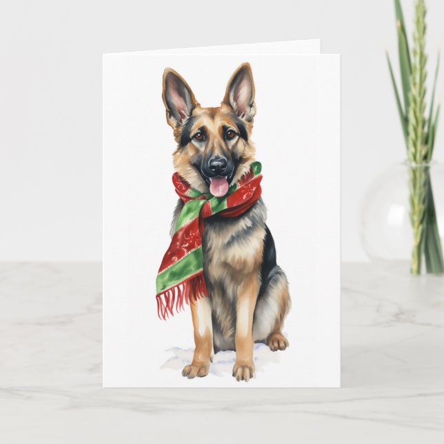 Weihnachtshund, Holiday Hund, Deutscher Schäferhun Feiertagskarte (Vorderseite)