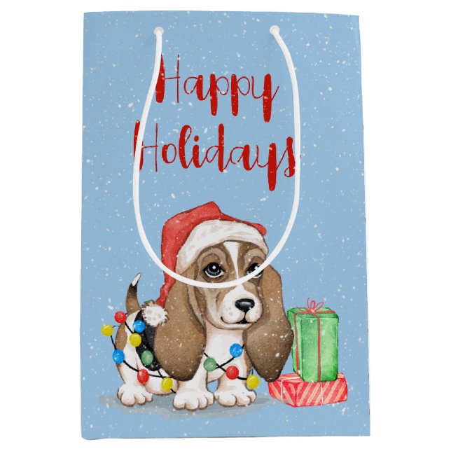 Weihnachtshund Hund in krummen Lichtern Mittlere Geschenktüte (Vorderseite)