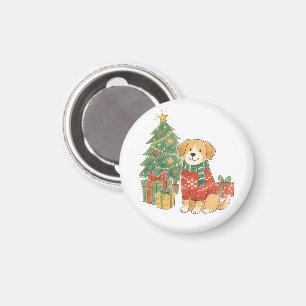 Weihnachtshund im Pullover mit Weihnachtsbaum Magnet