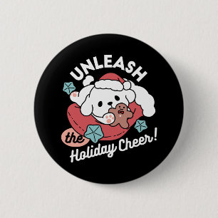 Weihnachtshund in der Weihnachtsmannmütze - Feiert Button