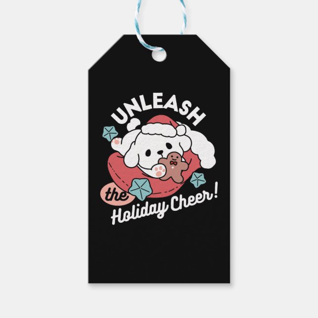 Weihnachtshund in der Weihnachtsmannmütze - Feiert Geschenkanhänger (Vorderseite)
