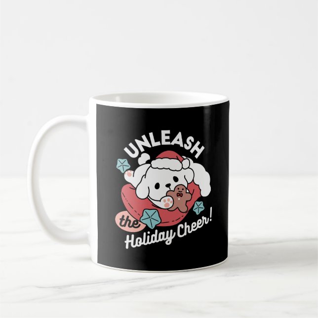 Weihnachtshund in der Weihnachtsmannmütze - Feiert Kaffeetasse (Links)