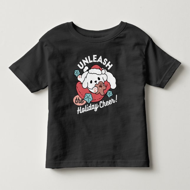 Weihnachtshund in der Weihnachtsmannmütze - Feiert Kleinkind T-shirt (Vorderseite)