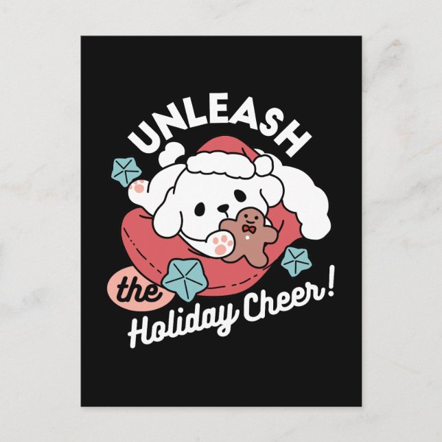 Weihnachtshund in der Weihnachtsmannmütze - Feiert Postkarte (Vorderseite)