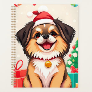 Weihnachtshund in der Weihnachtsmannmütze Planer