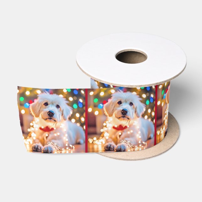 Weihnachtshund in verschlungenen Lichtern Satinband (Spule)