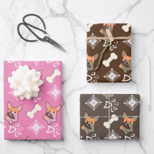 Weihnachtshund-Kandiszucker-Schneeflocken-Muster  Geschenkpapier Set
