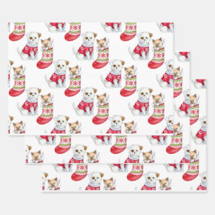 Weihnachtshund & Katze Geschenkpapier Set