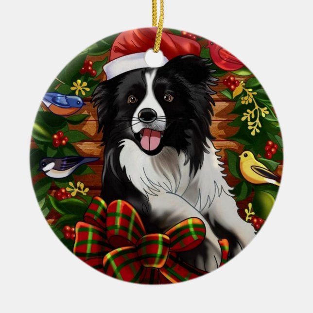 Weihnachtshund Keramik Ornament (Vorne)