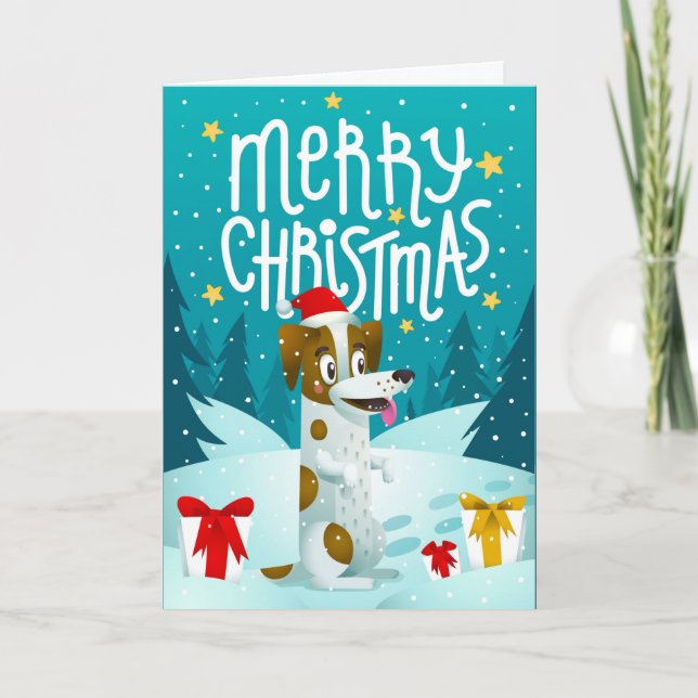 Weihnachtshund mit Geschenkkarte Feiertagskarte (Vorderseite)