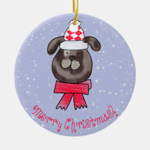 Weihnachtshund mit gestricktem Schal Keramik Ornament