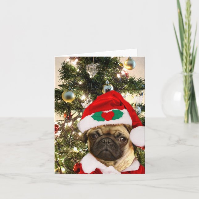 Weihnachtshund Mops Feiertagskarte (Vorderseite)