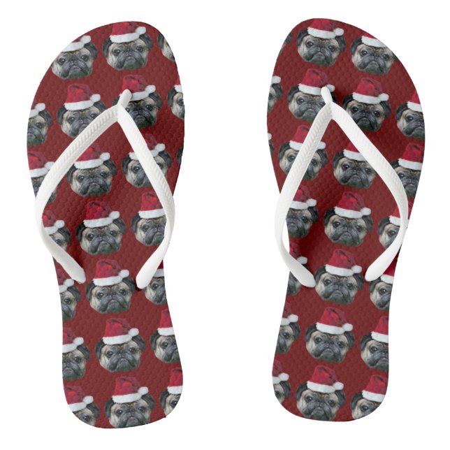 Weihnachtshund Mops Flip Flops (Fußbett)