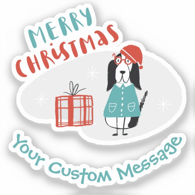 Weihnachtshund Personalisiert Aufkleber (Vorderseite)