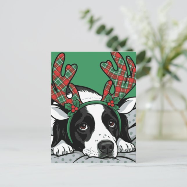 Weihnachtshund Postkarte (Stehend Vorderseite)
