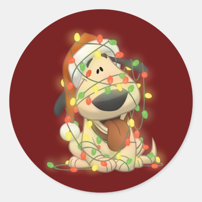 Weihnachtshund Runder Aufkleber (Vorderseite)
