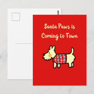 Weihnachtshund Santa Pfoten Festiver Welpe Postkarte