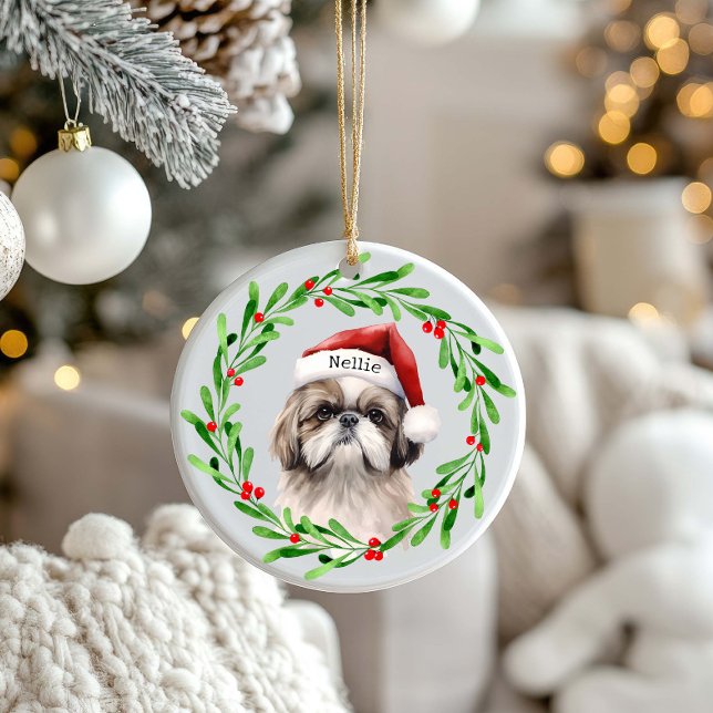 Weihnachtshund Shih Tzu Weihnachtsmann Haustier Keramik Ornament (Von Creator hochgeladen)