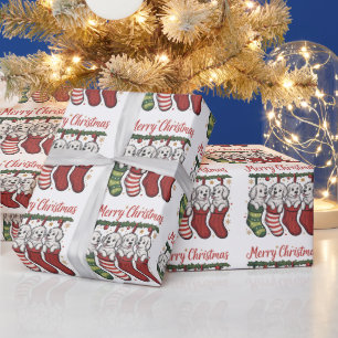 Weihnachtshund Süße Welpen in Strümpfen Retro Weih Geschenkpapier