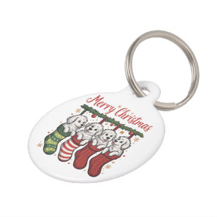 Weihnachtshund Süße Welpen in Strümpfen Retro Weih Haustiermarke