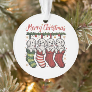 Weihnachtshund Süße Welpen in Strümpfen Retro Weih Ornament