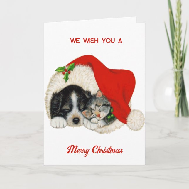 Weihnachtshund und Katze Karte (Vorderseite)