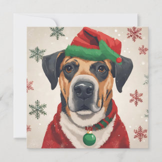 Weihnachtshund und Schneeflocken  Feiertagskarte