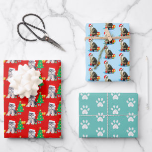 Weihnachtshund, Weihnachtskatze & Pfoten Geschenkpapier Set