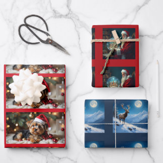 Weihnachtshund, Weihnachtsmann, Rentier Geschenkpapier Set