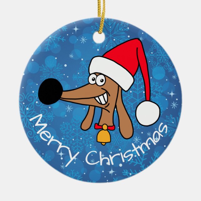 Weihnachtshunde Dackel Hund Keramik Ornament (Vorne)
