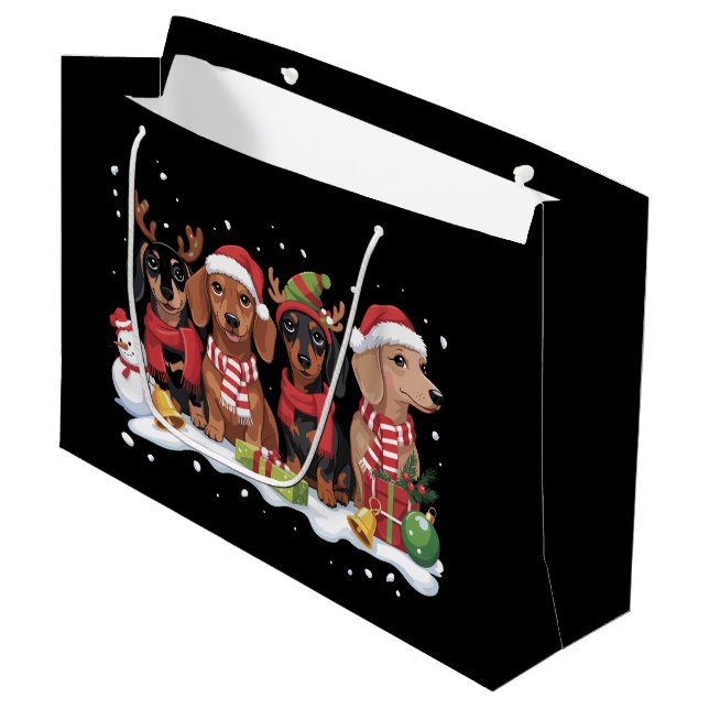 Weihnachtshunde Dackel Lover Hund Mama Große Geschenktüte (Vorderseite Schrägansicht)