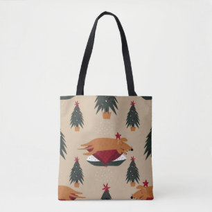 Weihnachtshunde, festlicher Winterhintergrund. Tasche